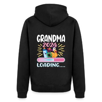 Oma 2024 werdende Oma 2024 Loading - Unisex Premium Bio Zip Hoodie - Schwarz - Hinten - Nico (187cm)