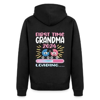 Oma 2024 werdende Oma 2024 Loading - Unisex Premium Bio Zip Hoodie - Schwarz - Hinten - Nico (187cm)