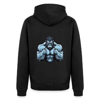 Gorilla Gym Bodybuilding Muskeln Beast - Unisex Premium Bio Zip Hoodie - Schwarz - Hinten - Nico (187cm)