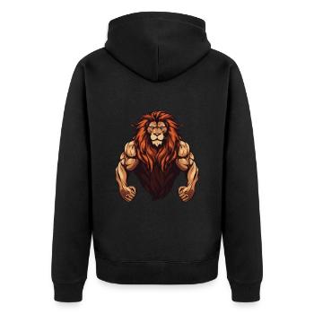 Löwe Bodybuilding Fitness Martial Arts MMA - Unisex Premium Bio Zip Hoodie - Schwarz - Hinten - Nico (187cm)