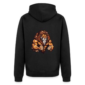 Löwe Gym Fitness Martial Arts MMA - Unisex Premium Bio Zip Hoodie - Schwarz - Hinten - Nico (187cm)