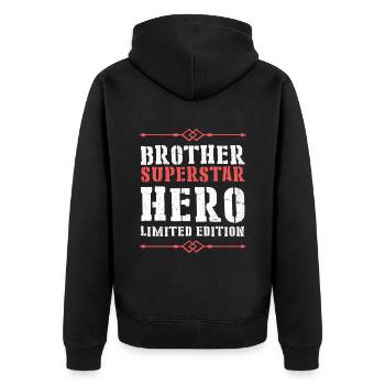 Bester Bruder Held Spruch - Unisex Premium Bio Zip Hoodie - Schwarz - Hinten - Nico (187cm)