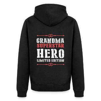 Beste Oma Heldin Spruch - Unisex Premium Bio Zip Hoodie - Schwarz - Hinten - Nico (187cm)