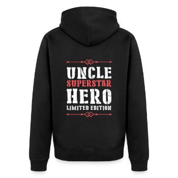 Best Uncle Hero Saying - Unisex Premium Organic Zip Hoodie - black - Back - Nico (187cm)