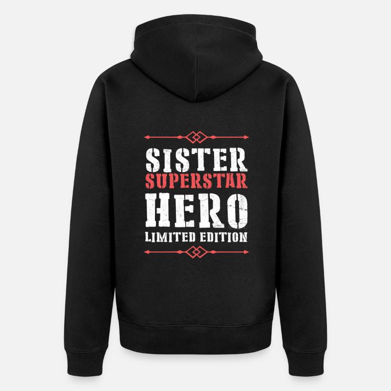 Beste Schwester Heldin Spruch - Unisex Premium Bio Zip Hoodie - Schwarz