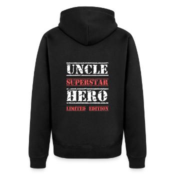 Bester Onkel Star Spruch - Unisex Premium Bio Zip Hoodie - Schwarz - Hinten - Nico (187cm)
