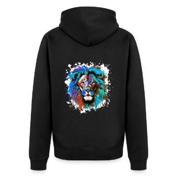 Löwe Kopf Porträt Bunt - Unisex Premium Bio Zip Hoodie - Schwarz - Hinten - Nico (187cm)