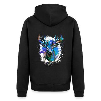 Hirsch Kopf Porträt Bunt - Unisex Premium Bio Zip Hoodie - Schwarz - Hinten - Nico (187cm)