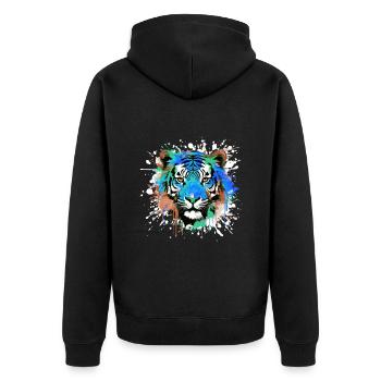 Tiger Kopf Porträt Bunt - Unisex Premium Bio Zip Hoodie - Schwarz - Hinten - Nico (187cm)