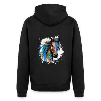 Pferd Kopf Porträt Bunt - Unisex Premium Bio Zip Hoodie - Schwarz - Hinten - Nico (187cm)