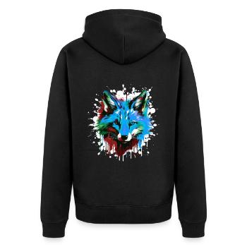 Fuchs Kopf Porträt Bunt - Unisex Premium Bio Zip Hoodie - Schwarz - Hinten - Nico (187cm)