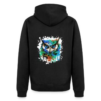 Portrait de tête de hibou coloré - Veste à capuche bio Premium Unisexe - noir - Dos - Nico (187cm)