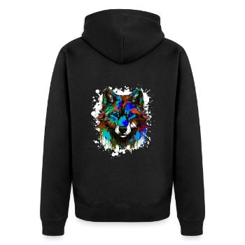 Portrait De Tête De Loup Coloré - Veste à capuche bio Premium Unisexe - noir - Dos - Nico (187cm)