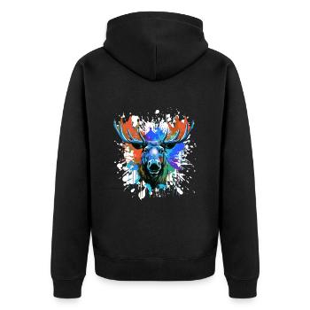 Elch Kopf Porträt Bunt - Unisex Premium Bio Zip Hoodie - Schwarz - Hinten - Nico (187cm)