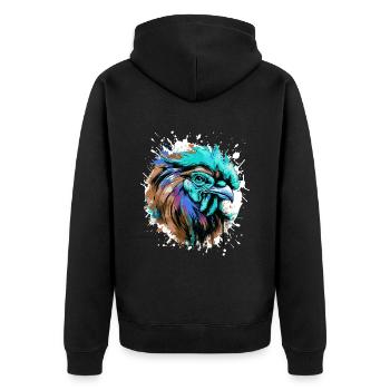 Hahn Kopf Porträt Bunt - Unisex Premium Bio Zip Hoodie - Schwarz - Hinten - Nico (187cm)