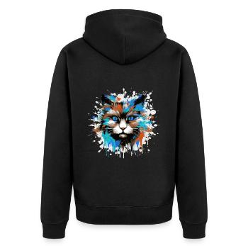 Cat Head Portrait Colorful - Unisex Premium Organic Zip Hoodie - black - Back - Nico (187cm)