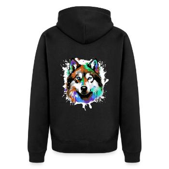 Portrait de tête de chien husky coloré - Veste à capuche bio Premium Unisexe - noir - Dos - Nico (187cm)
