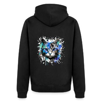 Katze Symbol Kopf Porträt Bunt - Unisex Premium Bio Zip Hoodie - Schwarz - Hinten - Nico (187cm)