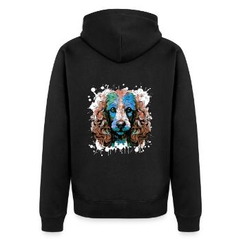 Pudel Hund Kopf Porträt Bunt - Unisex Premium Bio Zip Hoodie - Schwarz - Hinten - Nico (187cm)