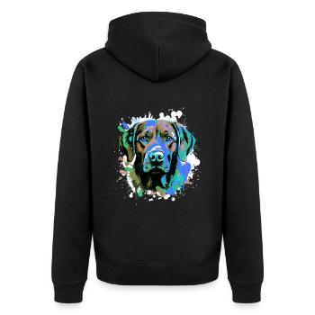 Labrador Hund Kopf Porträt Bunt - Unisex Premium Bio Zip Hoodie - Schwarz - Hinten - Nico (187cm)