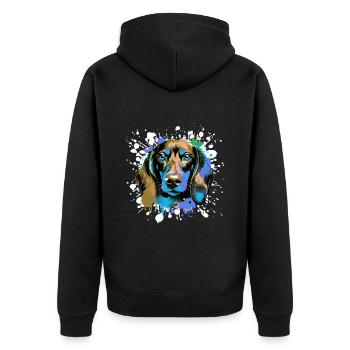 Dachshund Hund Kopf Porträt Dackel Bunt - Unisex Premium Bio Zip Hoodie - Schwarz - Hinten - Nico (187cm)