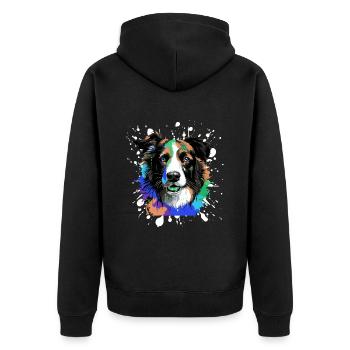 Border Collie Chien Tête Portrait Coloré - Veste à capuche bio Premium Unisexe - noir - Dos - Nico (187cm)