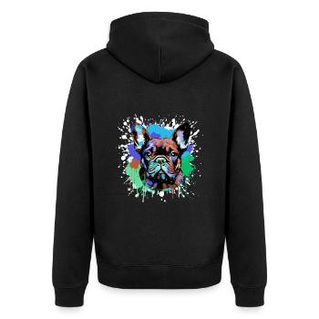 Französische Bulldogge Hund Bunt Porträt - Unisex Premium Bio Zip Hoodie - Schwarz - Hinten - Nico (187cm)