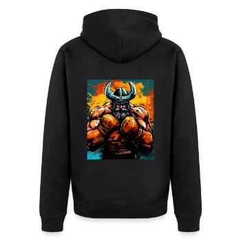 Wikinger Boxer Kämpfer Odin - Unisex Premium Bio Zip Hoodie - Schwarz - Hinten - Nico (187cm)