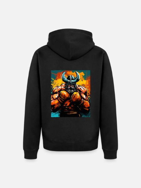 Wikinger Boxer Kämpfer Odin - Unisex Premium Bio Zip Hoodie - Schwarz