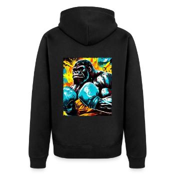 Gorilla Boxer Kämpfer Beast - Unisex Premium Bio Zip Hoodie - Schwarz - Hinten - Nico (187cm)