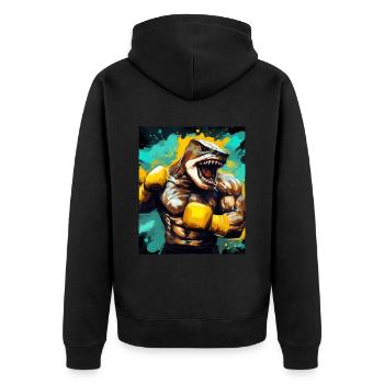 Hai Tier Boxer Kämpfer - Unisex Premium Bio Zip Hoodie - Schwarz - Hinten - Nico (187cm)