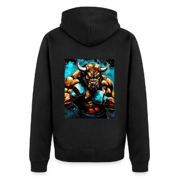 Bull Bull Boxer Fighter - Unisex Premium Organic Zip Hoodie - black - Back - Nico (187cm)