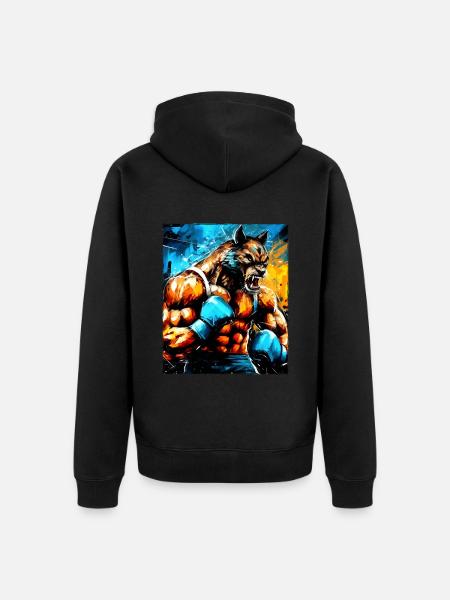 Wolf Boxer Kämpfer - Unisex Premium Bio Zip Hoodie - Schwarz