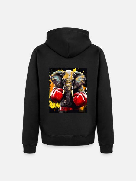 Elefant Boxer Kämpfer - Unisex Premium Bio Zip Hoodie - Schwarz