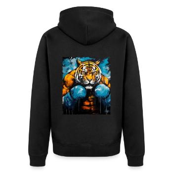 Combattant de boxeur tigre - Veste à capuche bio Premium Unisexe - noir - Dos - Nico (187cm)