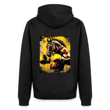 Pferd Boxer Kämpfer - Unisex Premium Bio Zip Hoodie - Schwarz - Hinten - Nico (187cm)