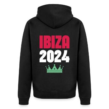 Ibiza 2024 Urlaub - Unisex Premium Bio Zip Hoodie - Schwarz - Hinten - Nico (187cm)