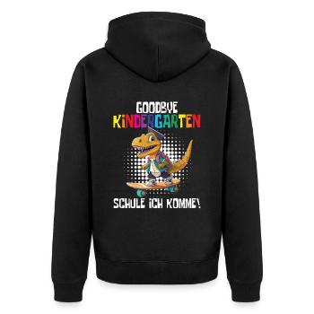 Schültüte Einschulung Dino Schulanfang - Unisex Premium Bio Zip Hoodie - Schwarz - Hinten - Nico (187cm)