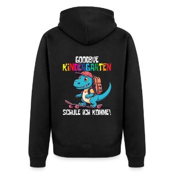 Schültüte Einschulung Dino Schulanfang - Unisex Premium Bio Zip Hoodie - Schwarz - Hinten - Nico (187cm)