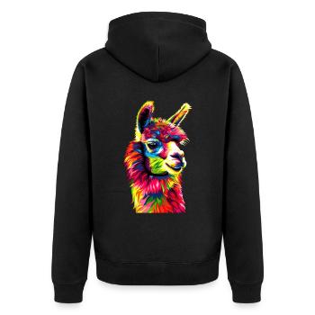 Alpaca Pop Art Bright Colors Llama Rainbow Alpaca - Unisex Premium Organic Zip Hoodie - black - Back - Nico (187cm)