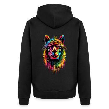 Alpaca Pop Art Bright Colors Llama Rainbow Alpaca - Unisex Premium Organic Zip Hoodie - black - Back - Nico (187cm)