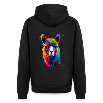 Alpaca Pop Art Bright Colors Llama Rainbow Alpaca - Unisex Premium Organic Zip Hoodie - black - Back - Nico (187cm)