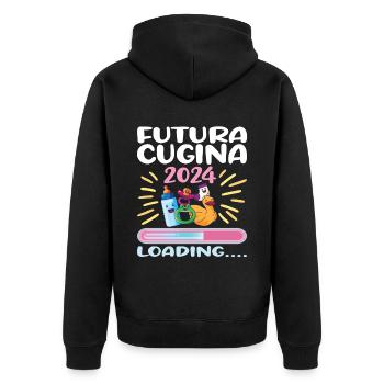 Become a cousin in 2024 - Unisex Premium Organic Zip Hoodie - black - Back - Nico (187cm)