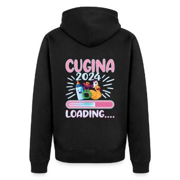Become a cousin in 2024 - Unisex Premium Organic Zip Hoodie - black - Back - Nico (187cm)