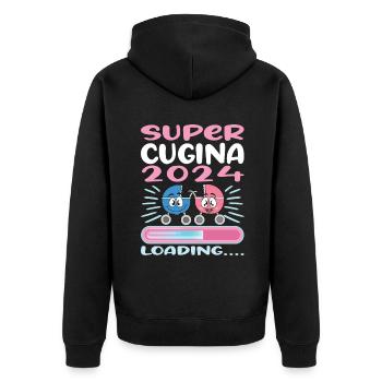 Become a cousin in 2024 - Unisex Premium Organic Zip Hoodie - black - Back - Nico (187cm)
