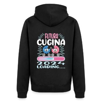 Become a cousin in 2024 - Unisex Premium Organic Zip Hoodie - black - Back - Nico (187cm)