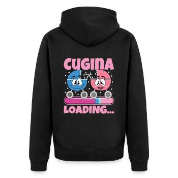 Become a cousin in 2024 - Unisex Premium Organic Zip Hoodie - black - Back - Nico (187cm)