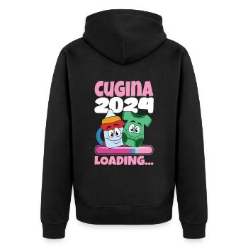 Become a cousin in 2024 - Unisex Premium Organic Zip Hoodie - black - Back - Nico (187cm)