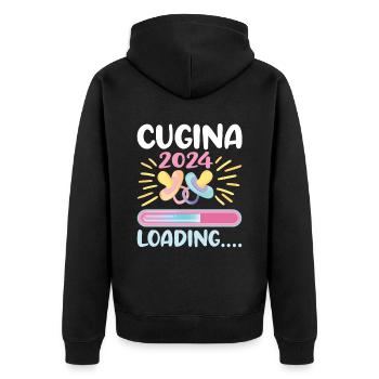 Become a cousin in 2024 - Unisex Premium Organic Zip Hoodie - black - Back - Nico (187cm)