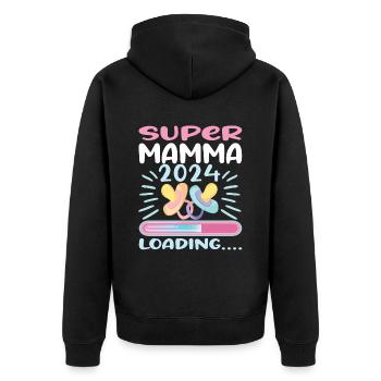 Super Mamma 2024 Loading - Unisex Premium Organic Zip Hoodie - black - Back - Nico (187cm)